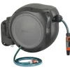 GARDENA 100' ft. Wall Mounted Retractable Reel with Hose Guide, automatic retraction for easy watering of garden or yard. Easy swivel