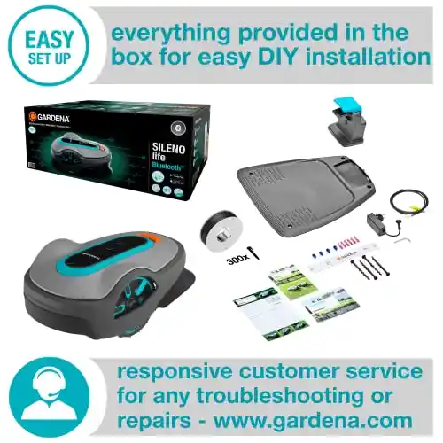 GARDENA 15108-41 SILENO Life - Automatic Robotic Lawn Mower, with Bluetooth app and Boundary Wire, The quietest in its Class, for lawns up to 16,200 Sq Ft, Made in Europe, Grey