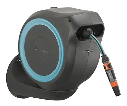 Gardena 18600 50 Foot Wall Mounted Retractable Hose Reel, 50 ft, Standard, Turquoise