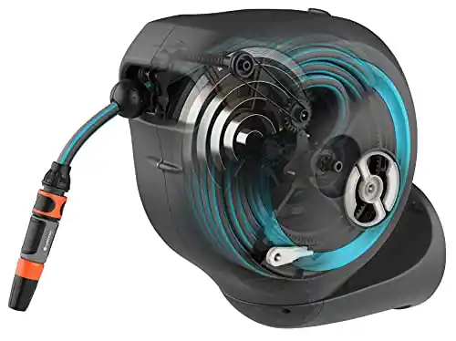 Gardena 18600 50 Foot Wall Mounted Retractable Hose Reel, 50 ft, Standard, Turquoise