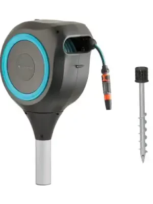 Gardena 18614-20 66 Foot Auto Retractable Hose Reel on Metal Spike, Feet, Standard, Turquoise