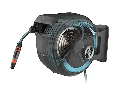 Gardena 18620 82 Foot Wall Mounted Retractable Hose Reel, ft, Standard