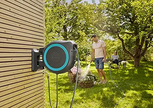 Gardena 18620 82 Foot Wall Mounted Retractable Hose Reel, ft, Standard