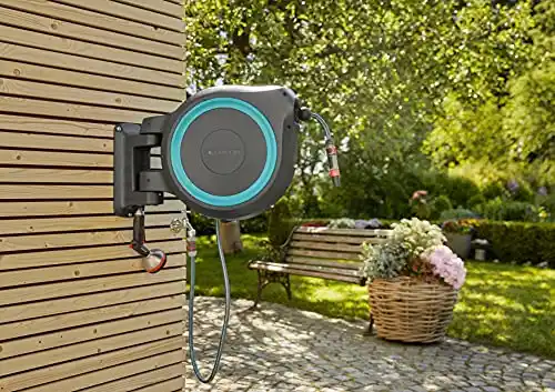 Gardena 18620 82 Foot Wall Mounted Retractable Hose Reel, ft, Standard