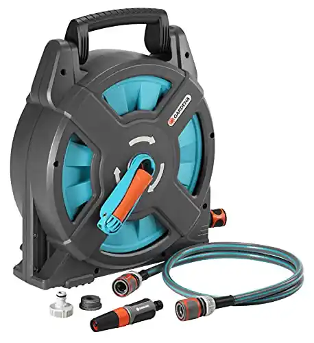 Gardena 2662-80 Classic Garden Hose Reel Set, Includes 54-Foot 3/8-Inch Hose, Adapters, and Adjustable Nozzle, Made in Germany