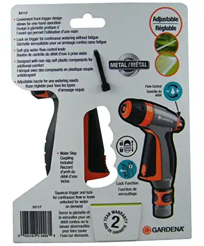 Gardena 32117 Metal Fully Adjustable Spray Gun with Built in Flow Control