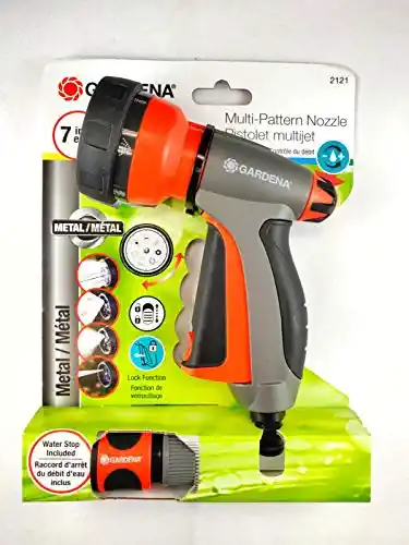 GARDENA 32121 Control Metal Multi-Purpose 7-in-1 Spray Gun with Built in Flow Control, 7 x 3 x 9 inches, orange