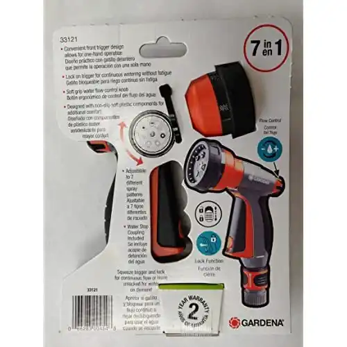 GARDENA 33121 7 in 1 Spray Nozzle Front Trigger, Water Stop