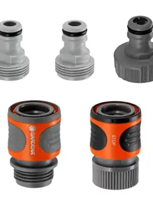 GARDENA 36004 5 Piece Quick Connector Starter Set, For any 5/8 Inch or 1/2 Inch Garden Hose, Sprinkler or Spray Nozzle, Made In Germany