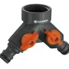Gardena 36938 Garden Hose Y-Valve With Flow Control Valves, Connect 2 Hoses to 1 Tap, Made in Germany
