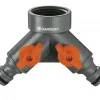 Gardena 36938 Garden Hose Y-Valve With Flow Control Valves, Connect 2 Hoses to 1 Tap, Made in Germany