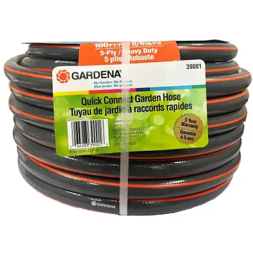 Gardena 39001 100 Foot 5/8 Inch Heavy-Duty Quick Connect Hose, Heavy-Duty 5-Ply Design, Includes Quick Connectors and Adadpters, Kink-Resistant