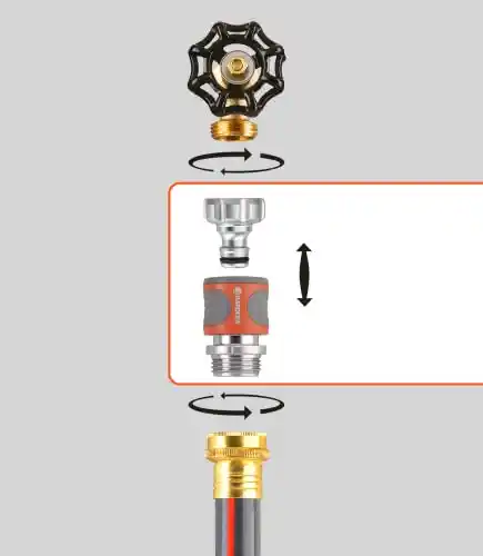 Gardena 39042-M 4 Piece Premium Metal Quick Connector Starter Set, Silver,Orange, Grey, Black