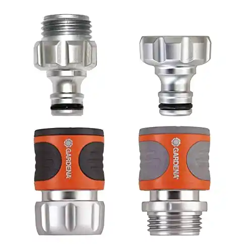 Gardena 39042-M 4 Piece Premium Metal Quick Connector Starter Set, Silver,Orange, Grey, Black