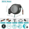 GARDENA 50' ft. Wall Mounted Retractable Reel with Hose Guide, automatic retraction for easy watering of garden or yard. Easy swivel