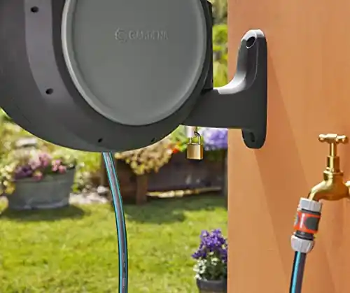 gardena-82-ft-wall-mounted-retractable-reel-with-5-5.webp GARDENA 82' ft. Wall Mounted Retractable Reel with Hose Guide, automatic retraction for easy watering of garden or yard. Easy swivel