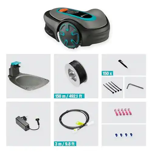 GARDENA SILENO Minimo Automatic Robotic Lawn Mower with Bluetooth app, Boundary Wire - For lawns up to 2700 Sq Ft, Made in Europe, Grey