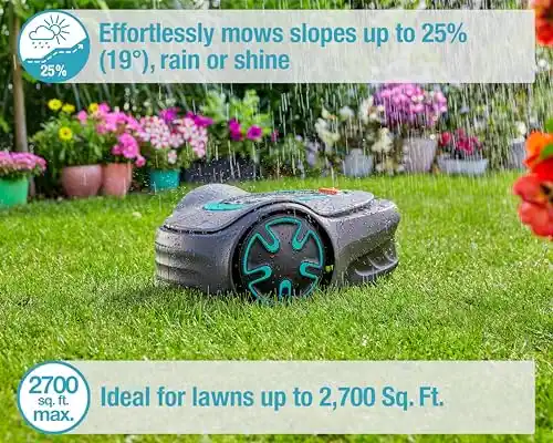 GARDENA SILENO Minimo Automatic Robotic Lawn Mower with Bluetooth app, Boundary Wire - For lawns up to 2700 Sq Ft, Made in Europe, Grey
