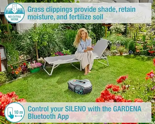 GARDENA SILENO Minimo Automatic Robotic Lawn Mower with Bluetooth app, Boundary Wire - For lawns up to 2700 Sq Ft, Made in Europe, Grey