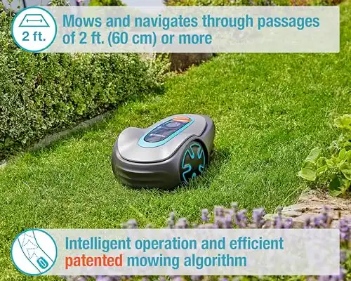 GARDENA SILENO Minimo Automatic Robotic Lawn Mower with Bluetooth app, Boundary Wire - For lawns up to 2700 Sq Ft, Made in Europe, Grey