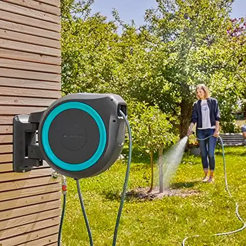 Gardena Wall Mounted Retractable Hose Reel, 100 Feet, Standard, Turquoise