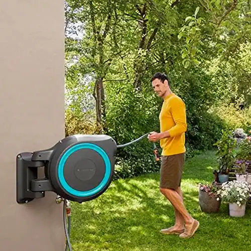 Gardena Wall Mounted Retractable Hose Reel, 100 Feet, Standard, Turquoise