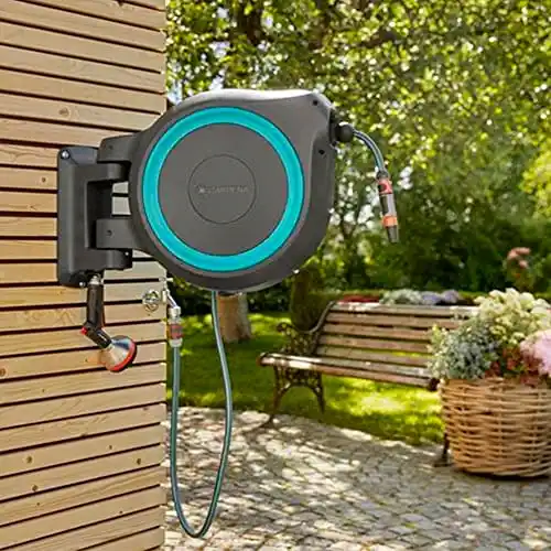 Gardena Wall Mounted Retractable Hose Reel, 100 Feet, Standard, Turquoise